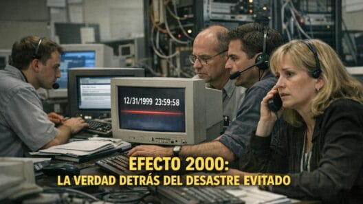 Imagen generada con IA para el artículo Efecto 2000: La Verdad del Pánico Global del Y2K y el Desastre Evitado