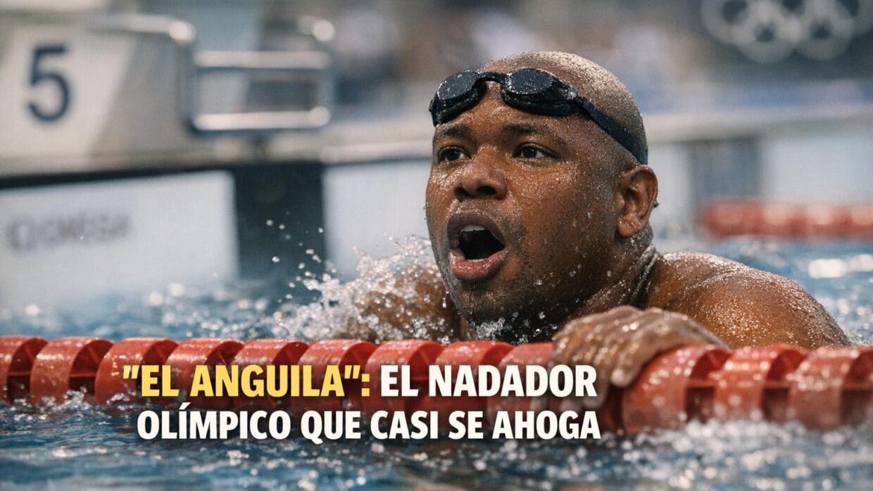 Imagen generada con IA para el artículo Eric Moussambani "El Anguila": Nadador olímpico que casi se ahoga en Sídney 2000.