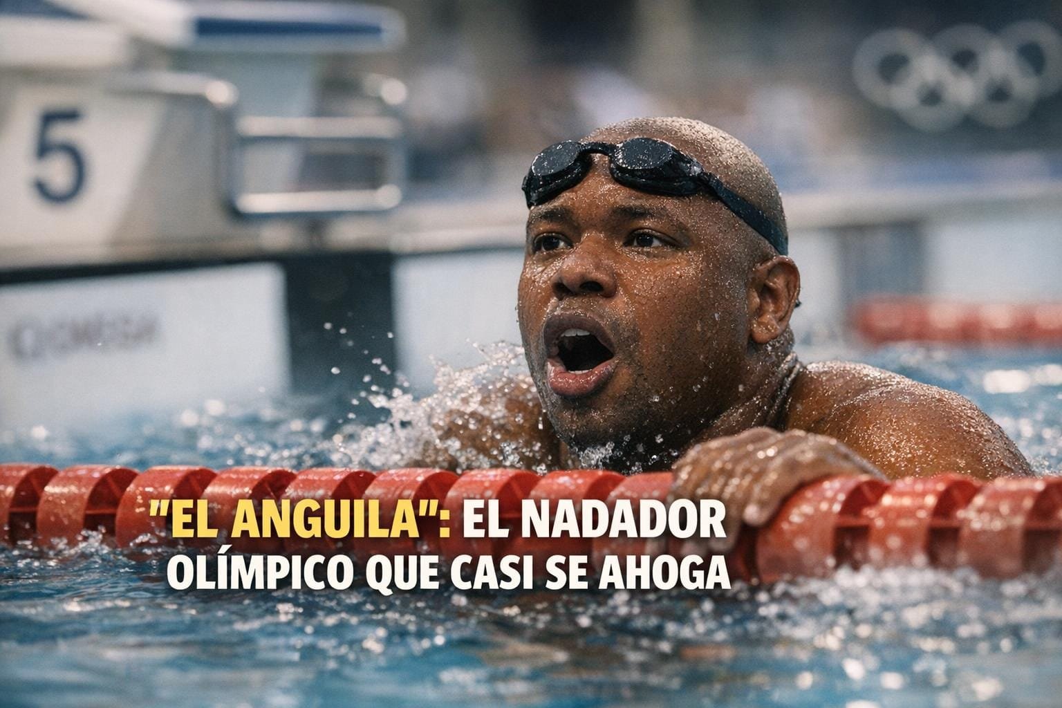 Imagen generada con IA para el artículo Eric Moussambani "El Anguila": Nadador olímpico que casi se ahoga en Sídney 2000.