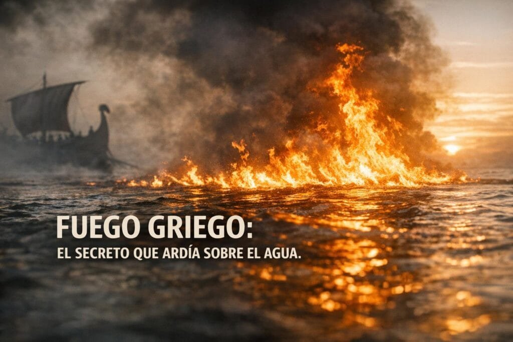 Fuego Griego: El Secreto del Arma que Ardía Sobre el Agua 1 Imagen generada con IA para el artículo Fuego Griego: El Secreto del Arma que Ardía Sobre el Agua