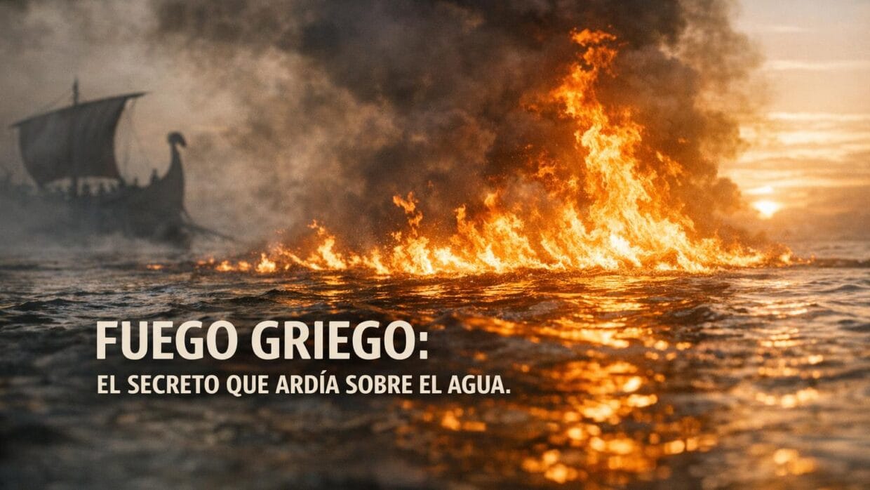 Imagen generada con IA para el artículo Fuego Griego: El Secreto del Arma que Ardía Sobre el Agua