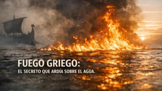 Imagen generada con IA para el artículo Fuego Griego: El Secreto del Arma que Ardía Sobre el Agua