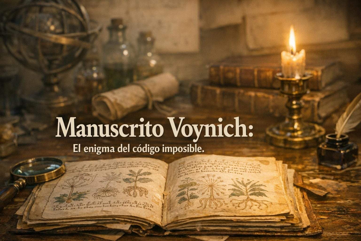 Imagen generada con IA para el artículo Manuscrito Voynich: El Misterio del Código Indescifrable
