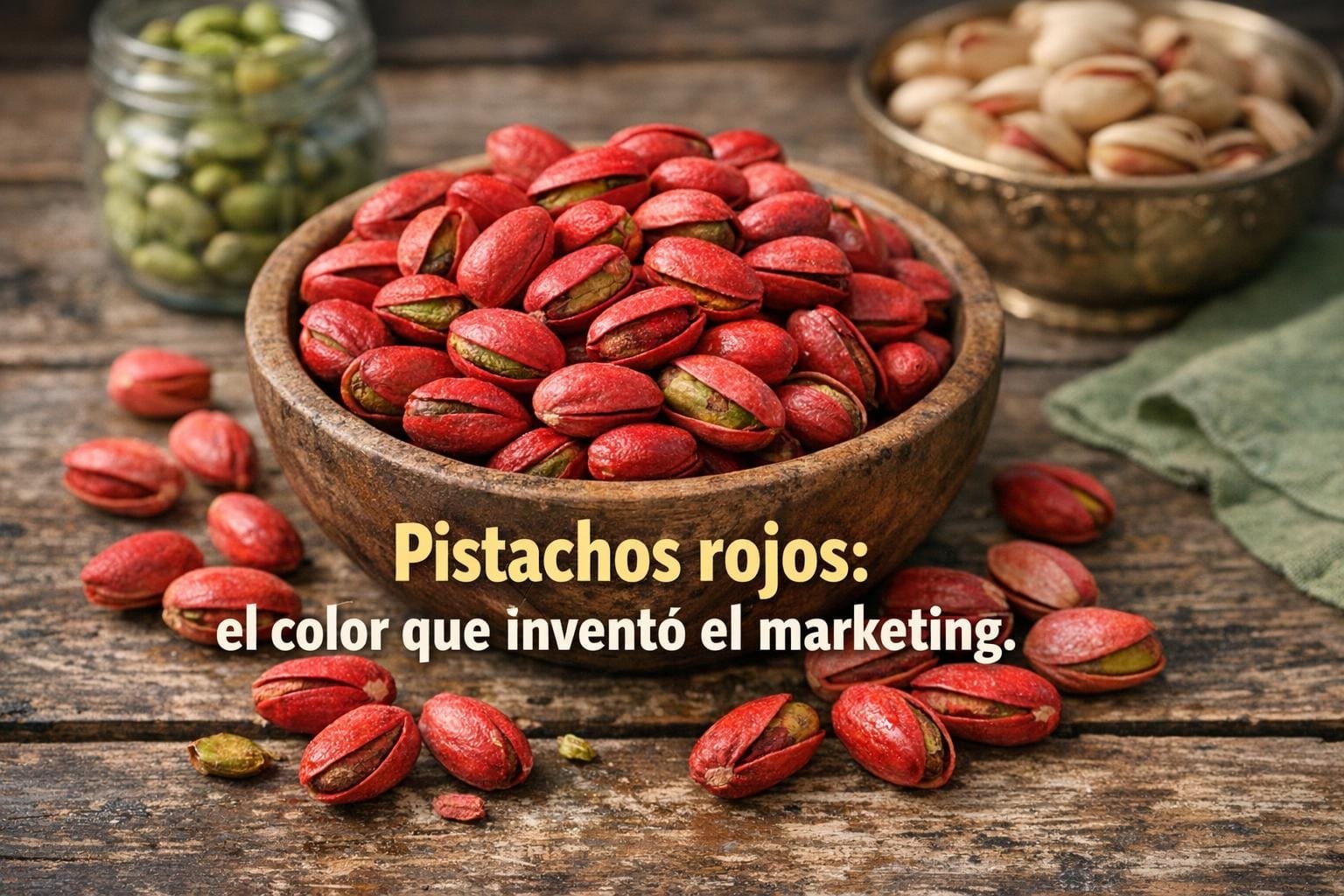 Imagen generada con IA para el artículo Pistachos Rojos: La Fascinante Historia de su Color y Marketing