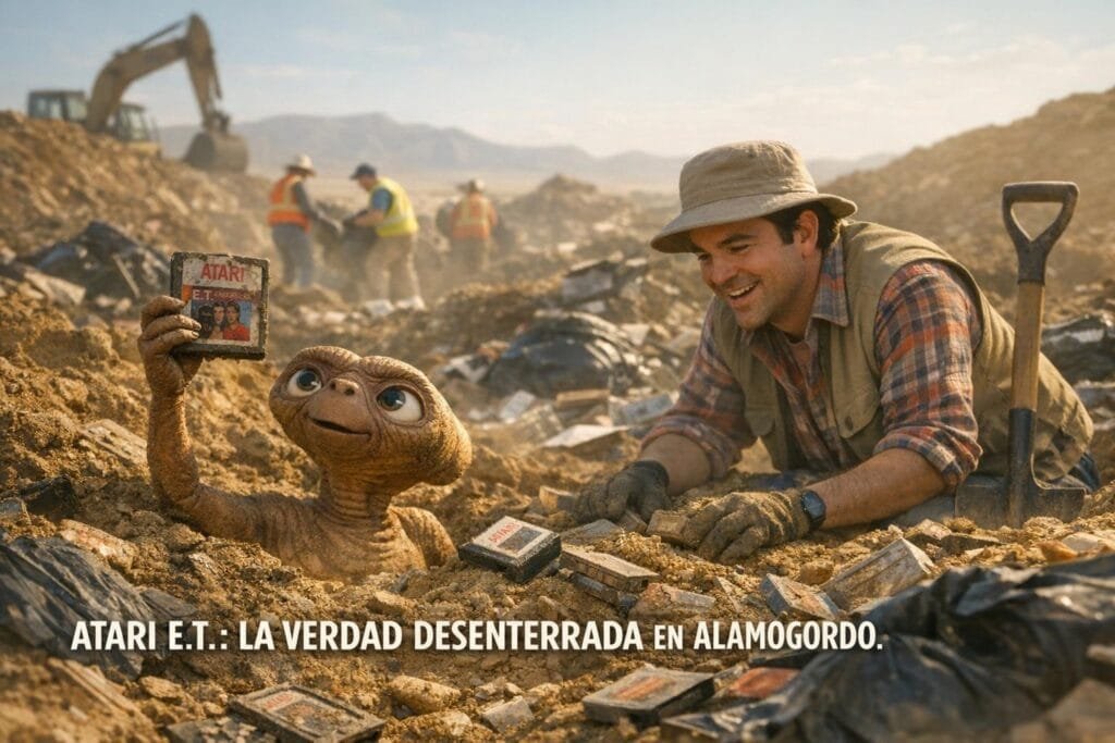 Atari E.T.: La Verdad Revelada de los Cartuchos Enterrados en Alamogordo 1 Imagen generada con IA para el artículo Atari E.T.: La Verdad Revelada de los Cartuchos Enterrados en Alamogordo