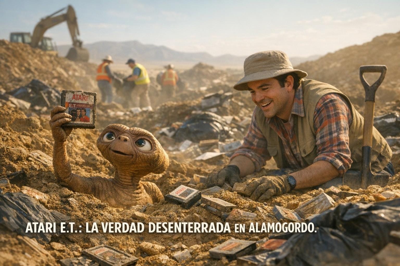 Imagen generada con IA para el artículo Atari E.T.: La Verdad Revelada de los Cartuchos Enterrados en Alamogordo