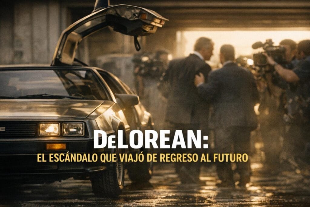 Imagen generada con IA para el artículo El Épico Viaje del DeLorean: De Escándalo a Icono de Regreso al Futuro