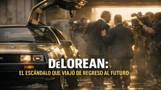 Imagen generada con IA para el artículo El Épico Viaje del DeLorean: De Escándalo a Icono de Regreso al Futuro
