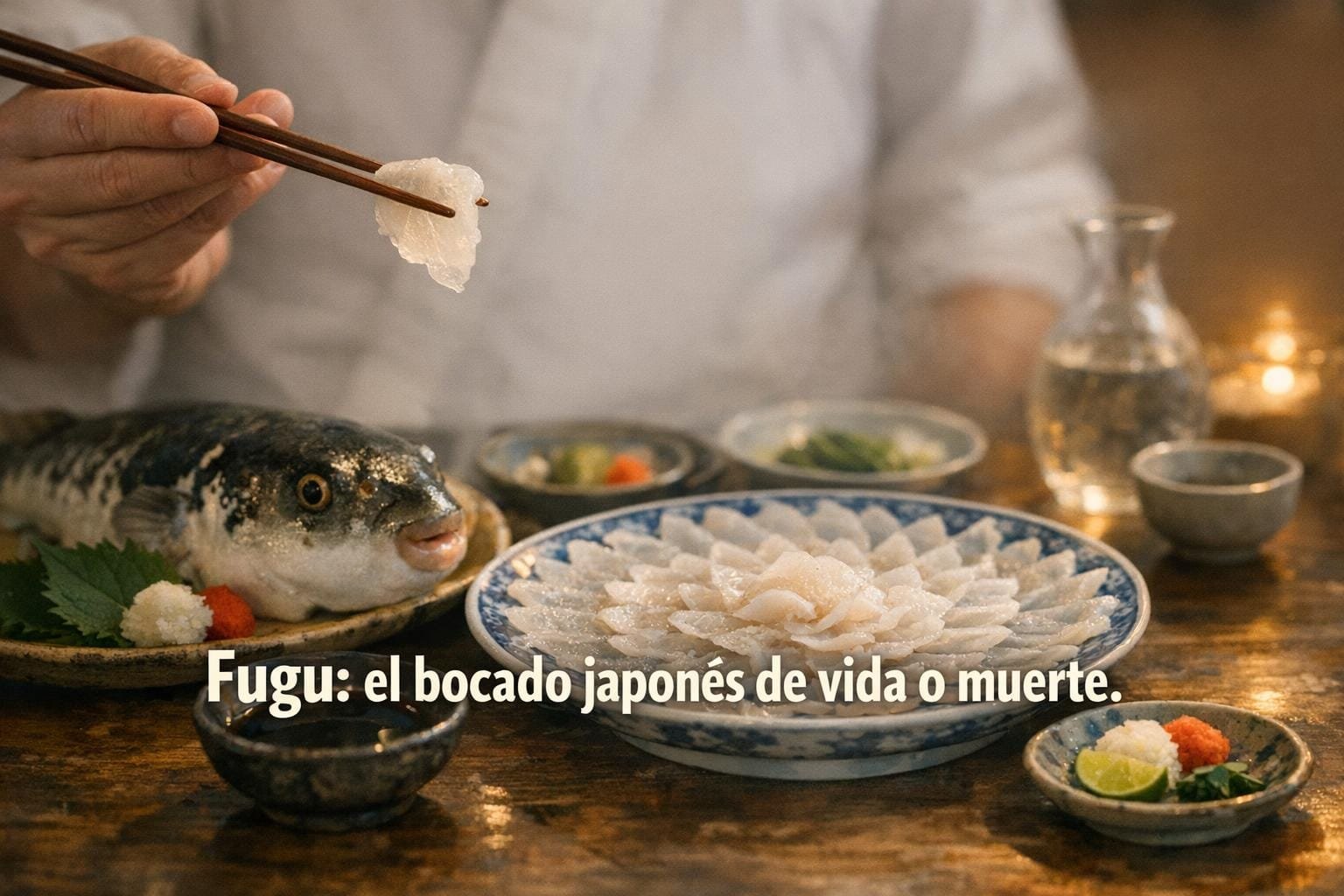 Imagen generada con IA para el artículo Fugu: El Mortal Desafío Culinario Extremo de Japón