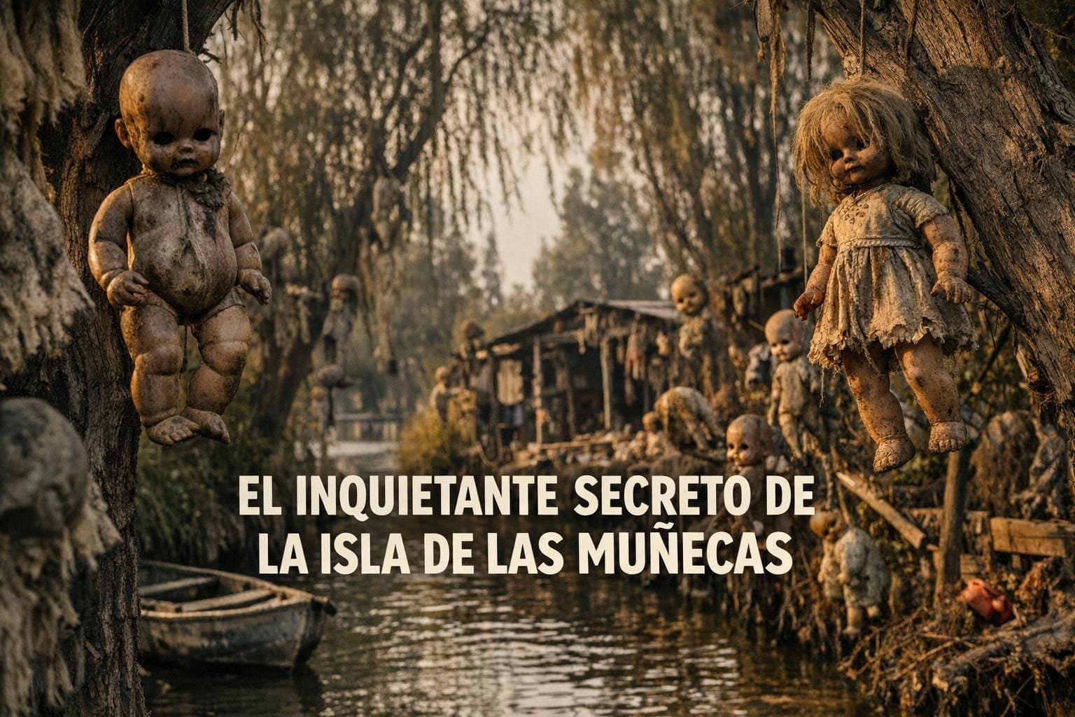 Imagen generada con IA para el artículo Isla de las Muñecas Xochimilco: El Inquietante Secreto de Don Julián