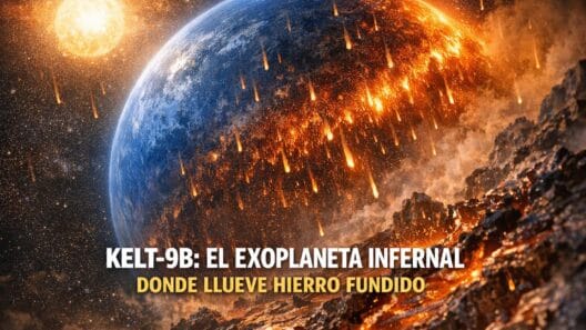 Imagen generada con IA para el artículo Kelt-9b: El Exoplaneta Más Caliente con Lluvia de Hierro Fundido
