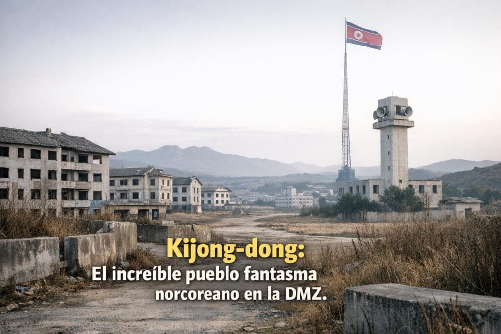 Imagen generada con IA para el artículo Kijong-dong: El increíble pueblo fantasma de Corea del Norte en la DMZ