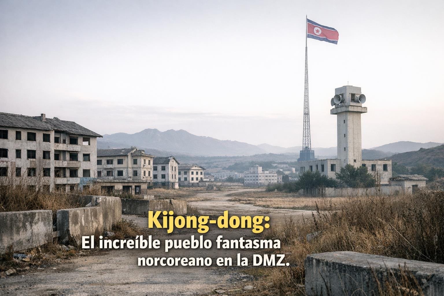 Imagen generada con IA para el artículo Kijong-dong: El increíble pueblo fantasma de Corea del Norte en la DMZ