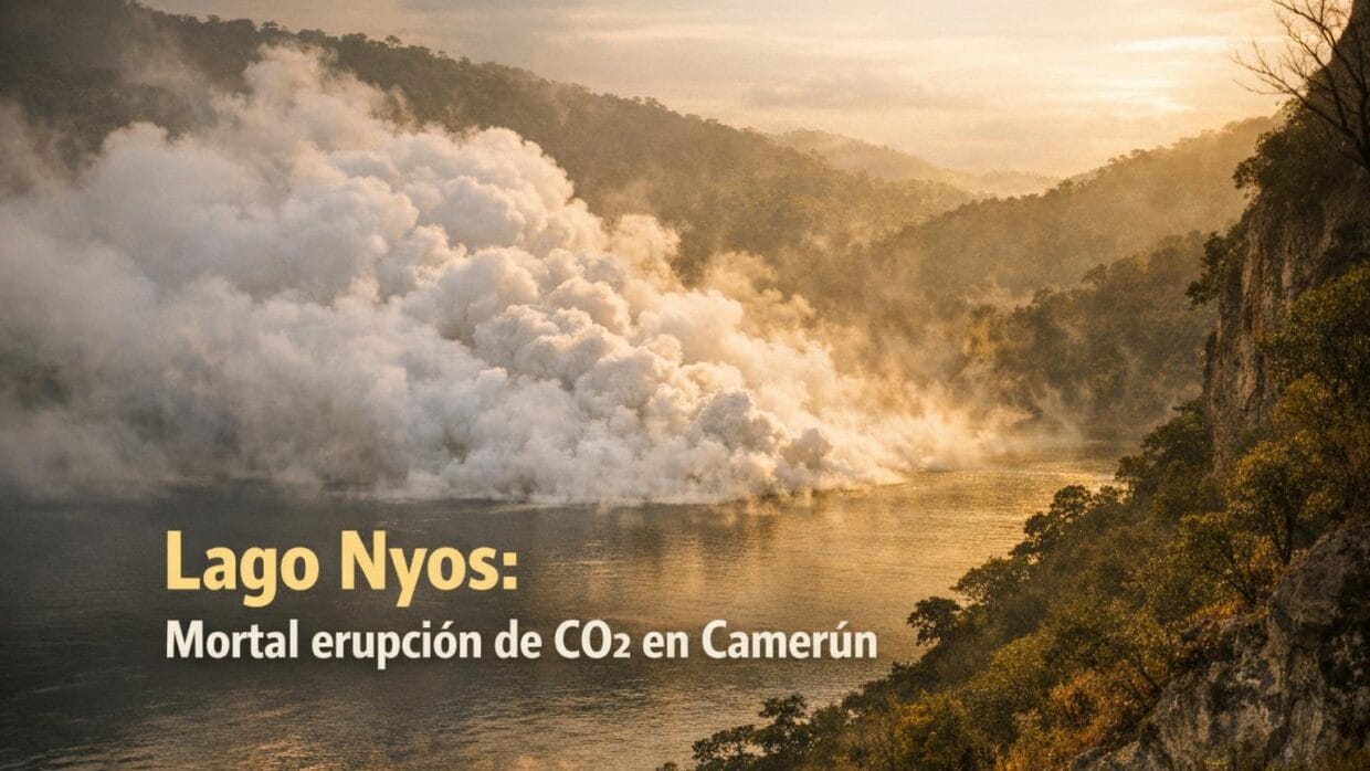 Lago Nyos: La Mortal Erupción Límnica del Gas CO2 en Camerún 6 Imagen generada con IA para el artículo Lago Nyos: La Mortal Erupción Límnica del Gas CO2 en Camerún
