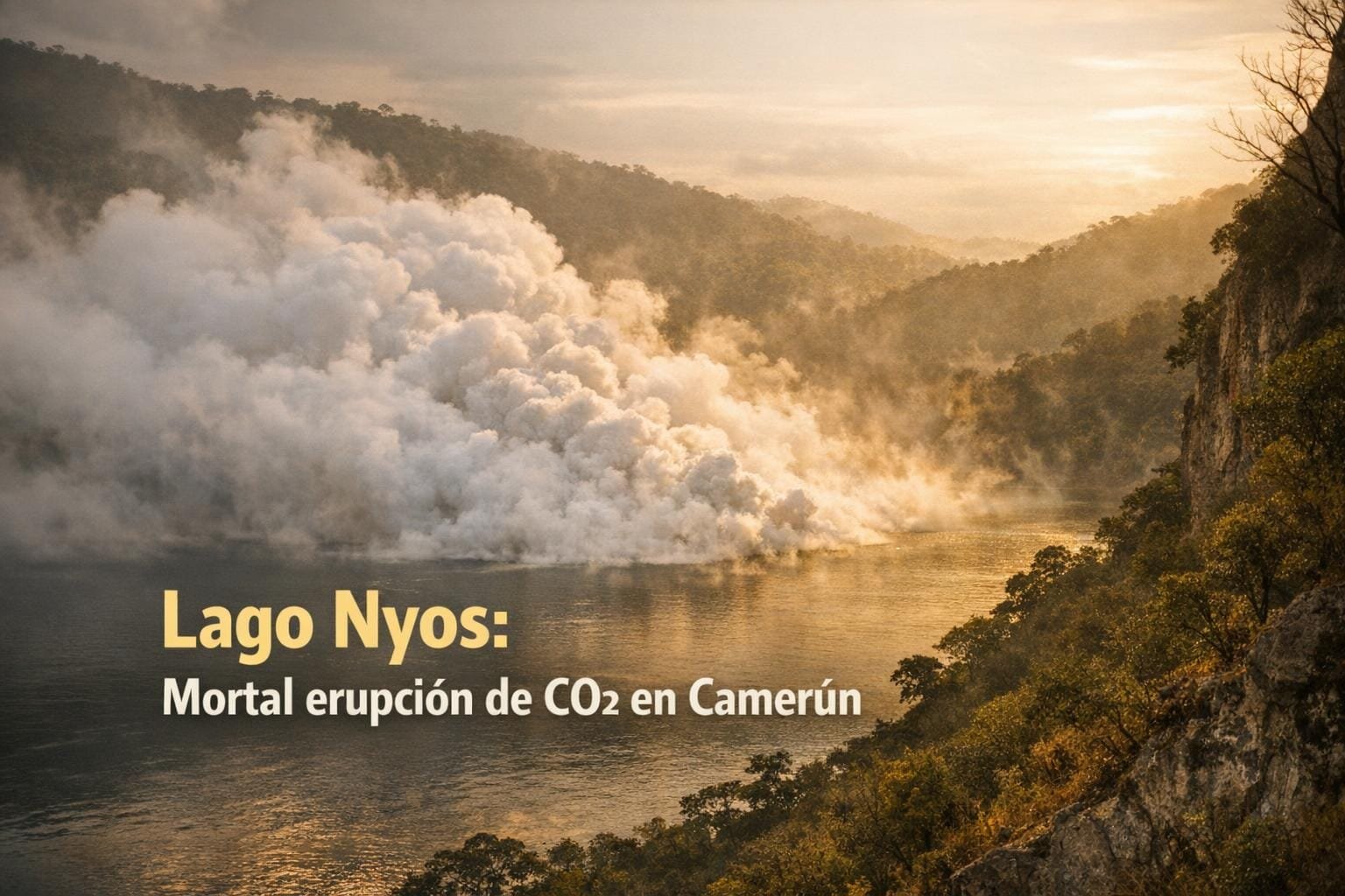Imagen generada con IA para el artículo Lago Nyos: La Mortal Erupción Límnica del Gas CO2 en Camerún