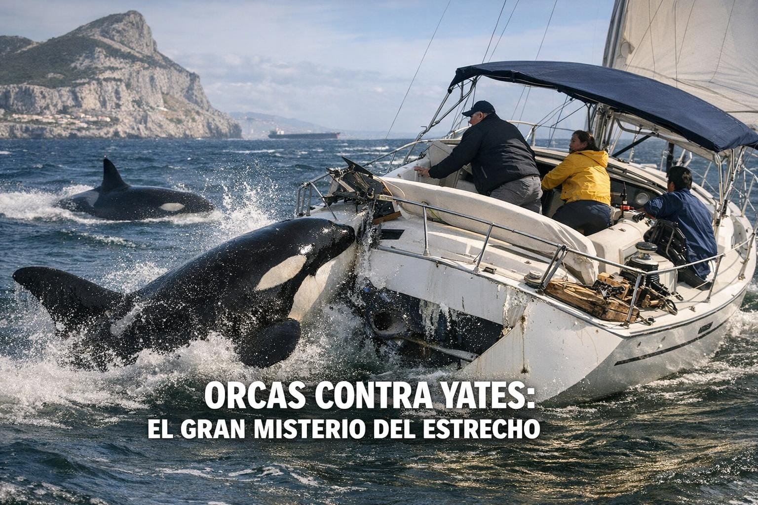 Imagen generada con IA para el artículo Misterioso: Orcas del Estrecho de Gibraltar Interaccionan con Yates