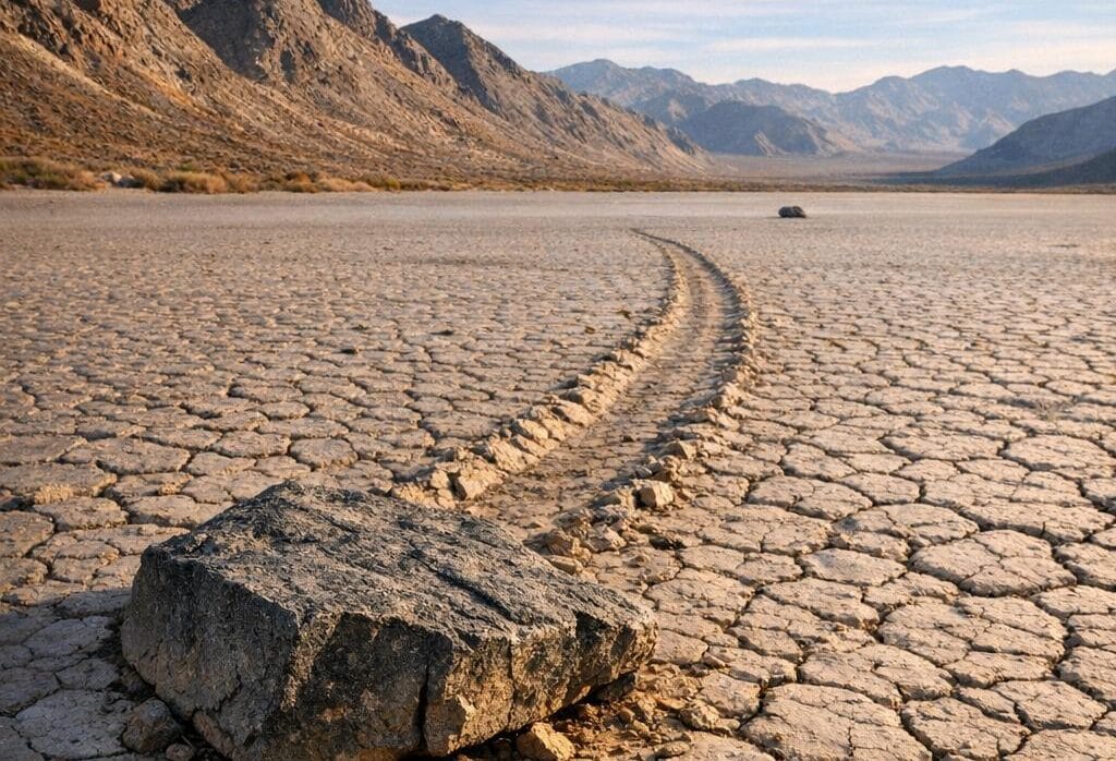 Piedras Navegantes Valle de la Muerte: ¡Misterio Resuelto! 6 Imagen generada con IA para el artículo Piedras Navegantes Valle de la Muerte: ¡Misterio Resuelto!