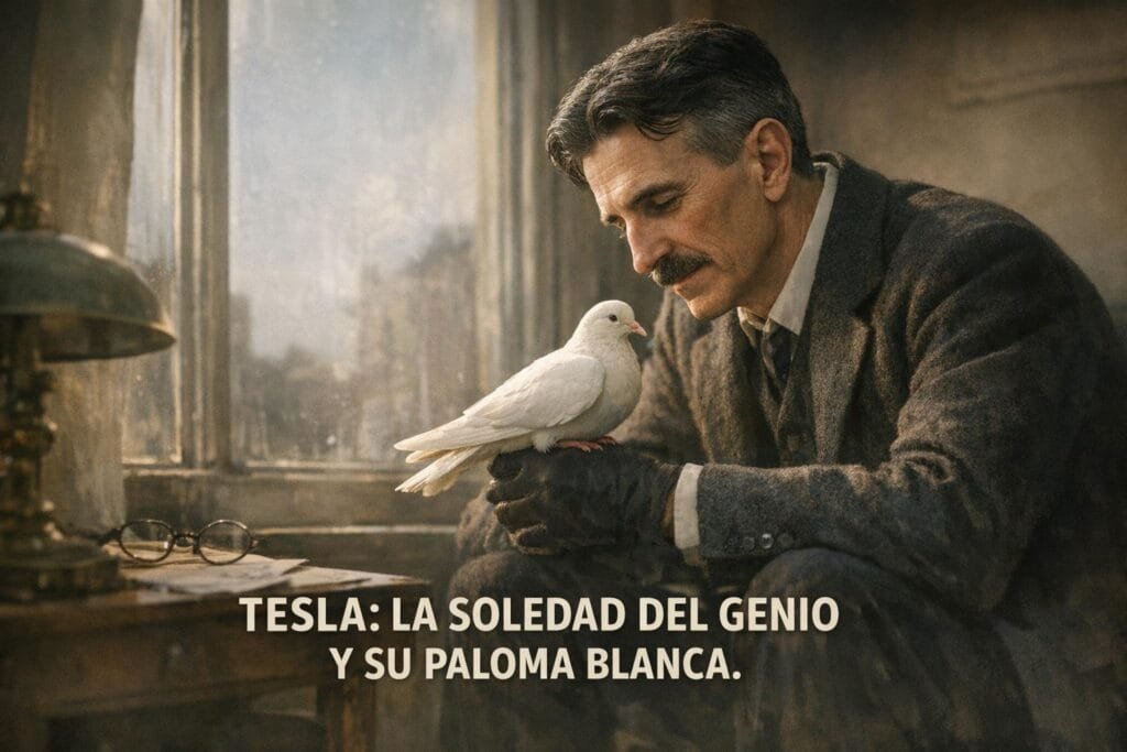 Imagen generada con IA para el artículo Nikola Tesla: el genio solitario y su conmovedora paloma blanca