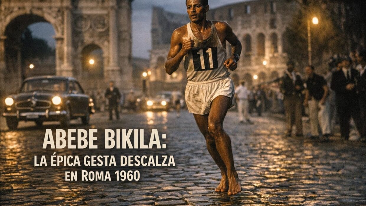 Imagen generada con IA para el artículo Abebe Bikila: Maratón Descalzo. La Increíble Gestá en Roma 1960