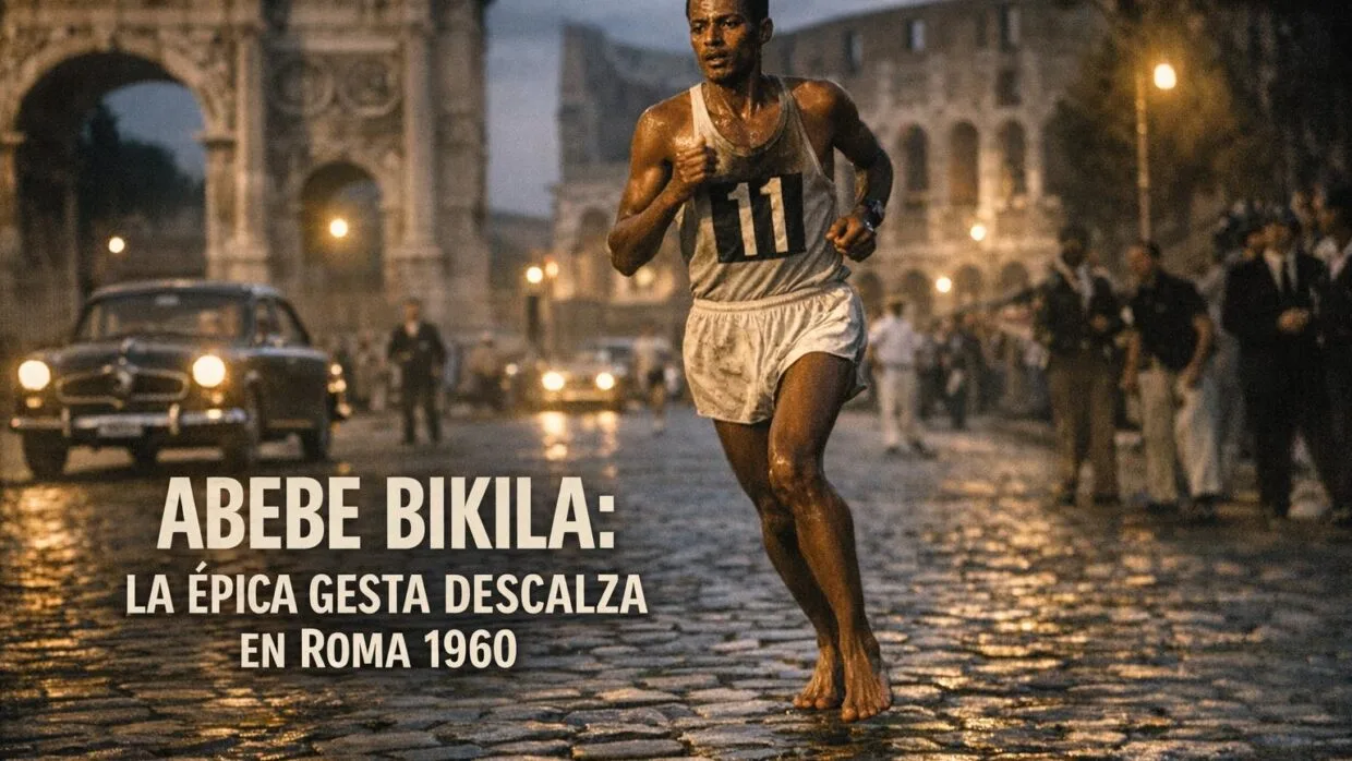 Imagen generada con IA para el artículo Abebe Bikila: Maratón Descalzo. La Increíble Gestá en Roma 1960