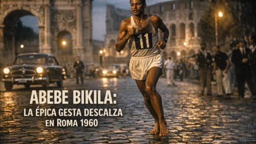 Imagen generada con IA para el artículo Abebe Bikila: Maratón Descalzo. La Increíble Gestá en Roma 1960