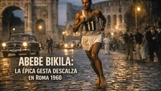 Imagen generada con IA para el artículo Abebe Bikila: Maratón Descalzo. La Increíble Gestá en Roma 1960