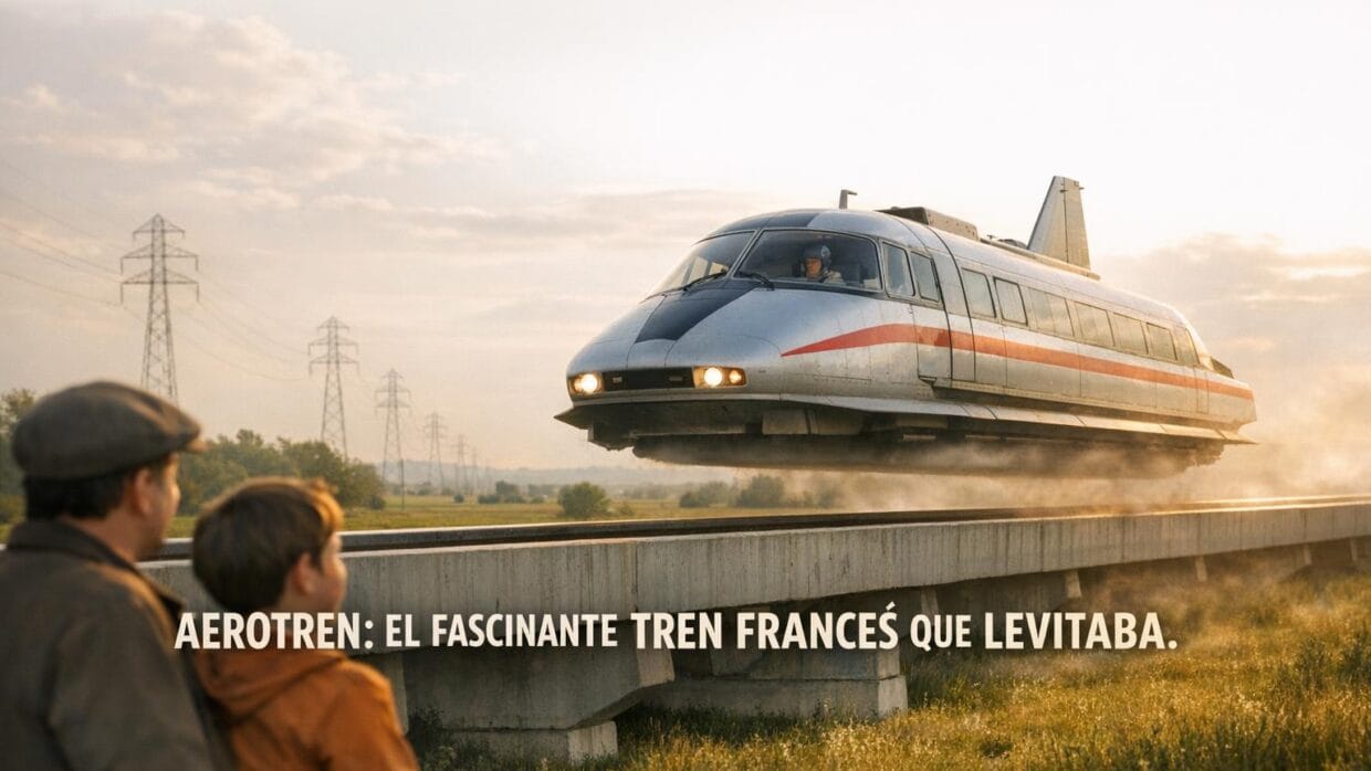 Imagen generada con IA para el artículo El Aerotren: La Fascinante Historia del Tren que Levitaba en Francia