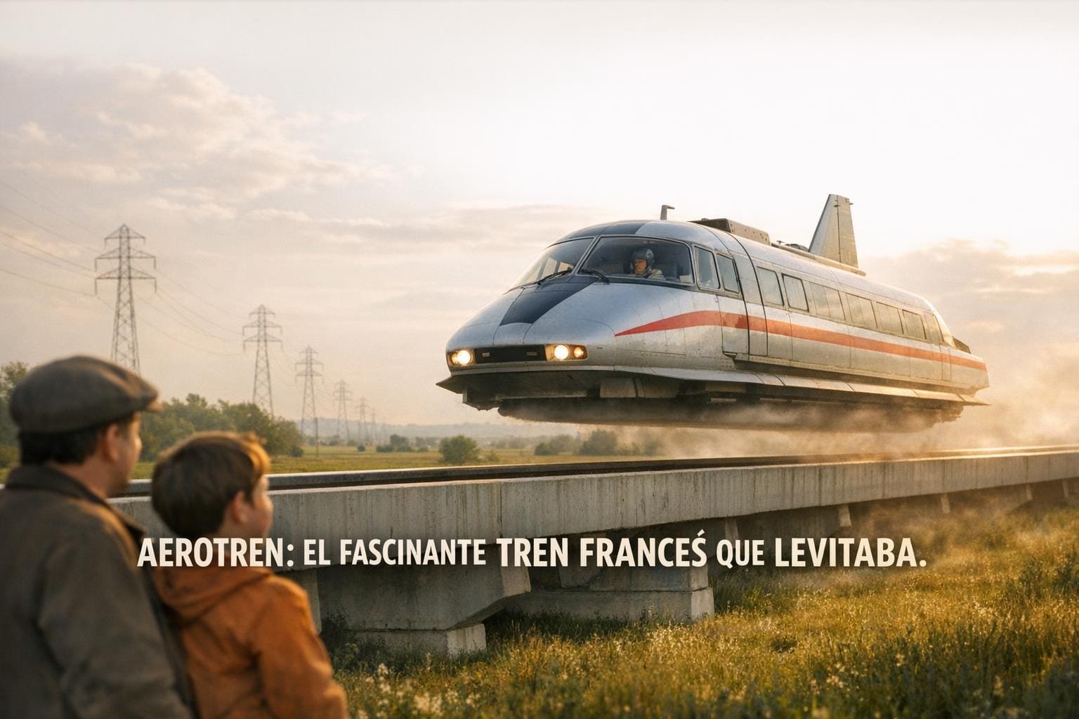 Imagen generada con IA para el artículo El Aerotren: La Fascinante Historia del Tren que Levitaba en Francia