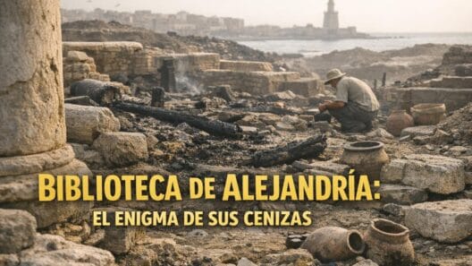 Imagen generada con IA para el artículo Gran Biblioteca de Alejandría: El Misterio de su Destrucción