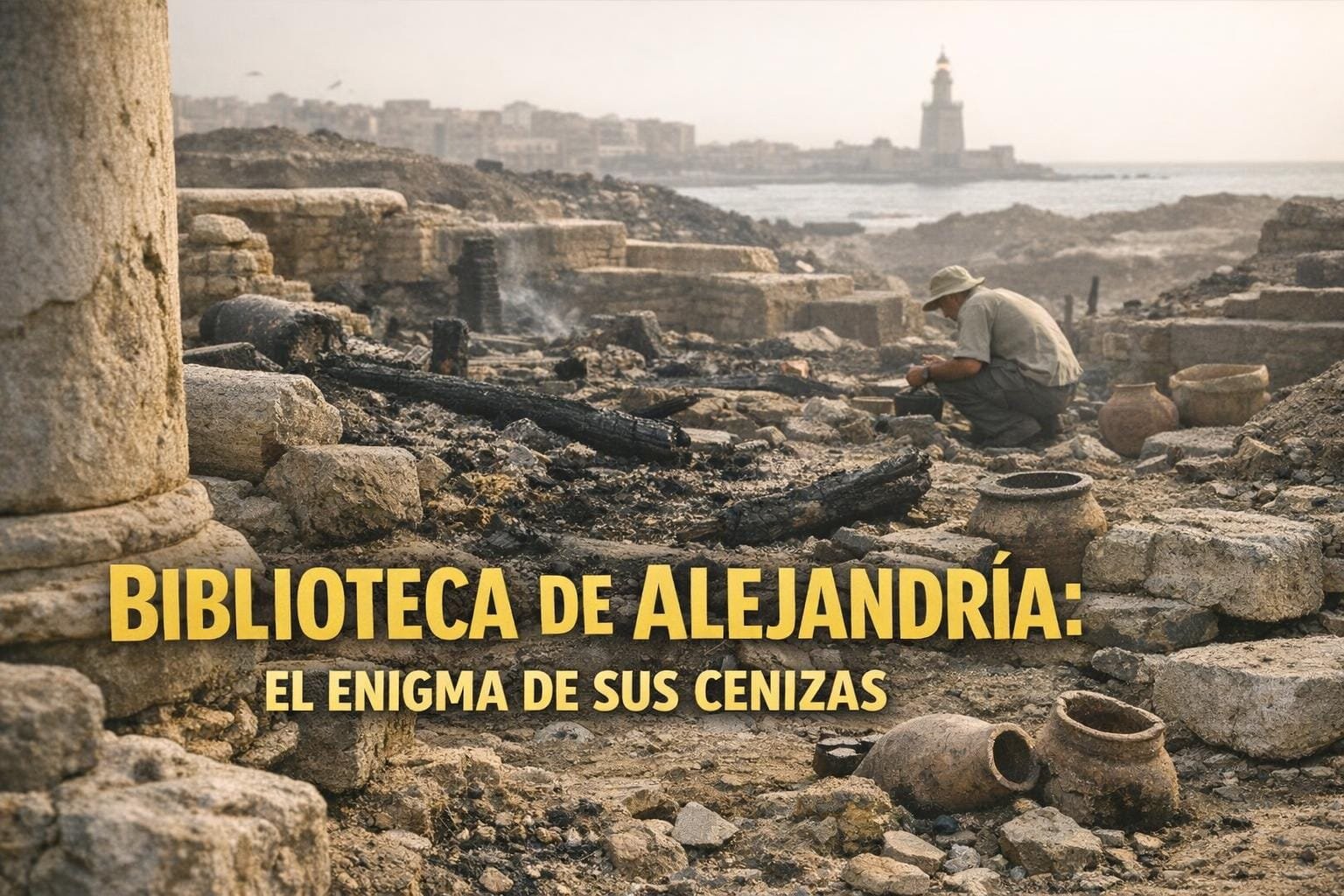 Imagen generada con IA para el artículo Gran Biblioteca de Alejandría: El Misterio de su Destrucción