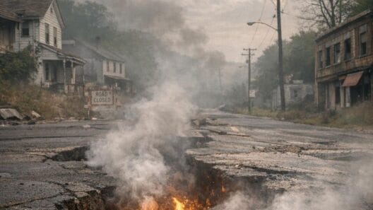 Catástrofe Centralia: El pueblo fantasma que arde sin fin 3 Imagen generada con IA para el artículo Catástrofe Centralia: El pueblo fantasma que arde sin fin