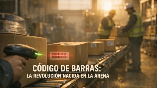Imagen generada con IA para el artículo El increíble origen del código de barras: de la arena al UPC