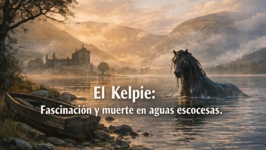 Imagen generada con IA para el artículo El Kelpie: La Fascinante y Mortal Leyenda del Agua Escocesa