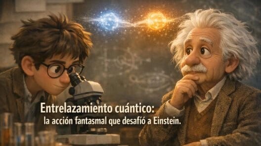 Imagen generada con IA para el artículo Entrelazamiento Cuántico: La Fascinante "Acción Fantasmal" de Einstein