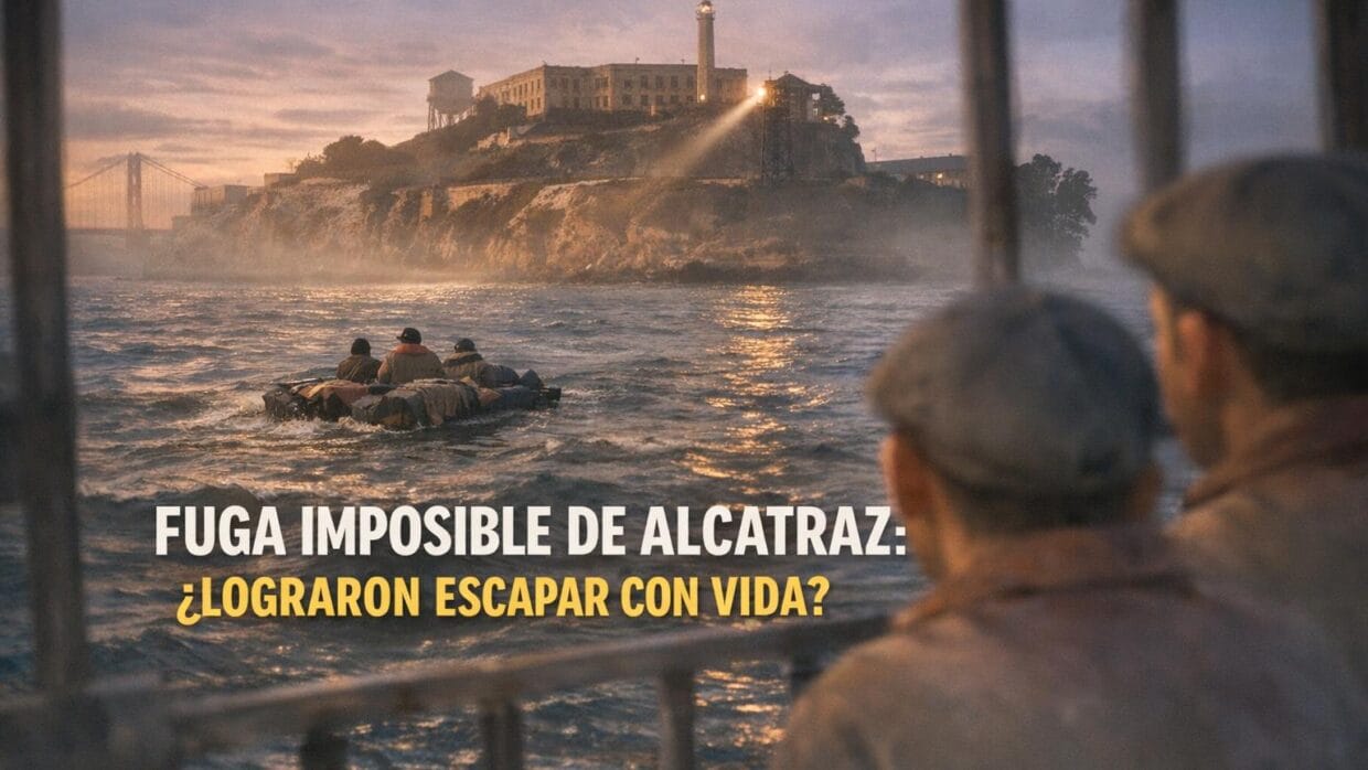 Imagen generada con IA para el artículo Alcatraz: Fuga Audaz de Morris y Anglin. ¿Sobrevivieron?