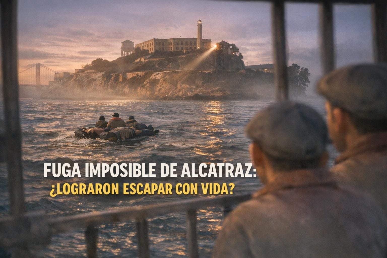 Imagen generada con IA para el artículo Alcatraz: Fuga Audaz de Morris y Anglin. ¿Sobrevivieron?