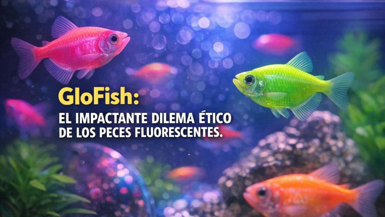 Imagen generada con IA para el artículo GloFish: La Impactante Historia de los Peces Fluorescentes y su Ética