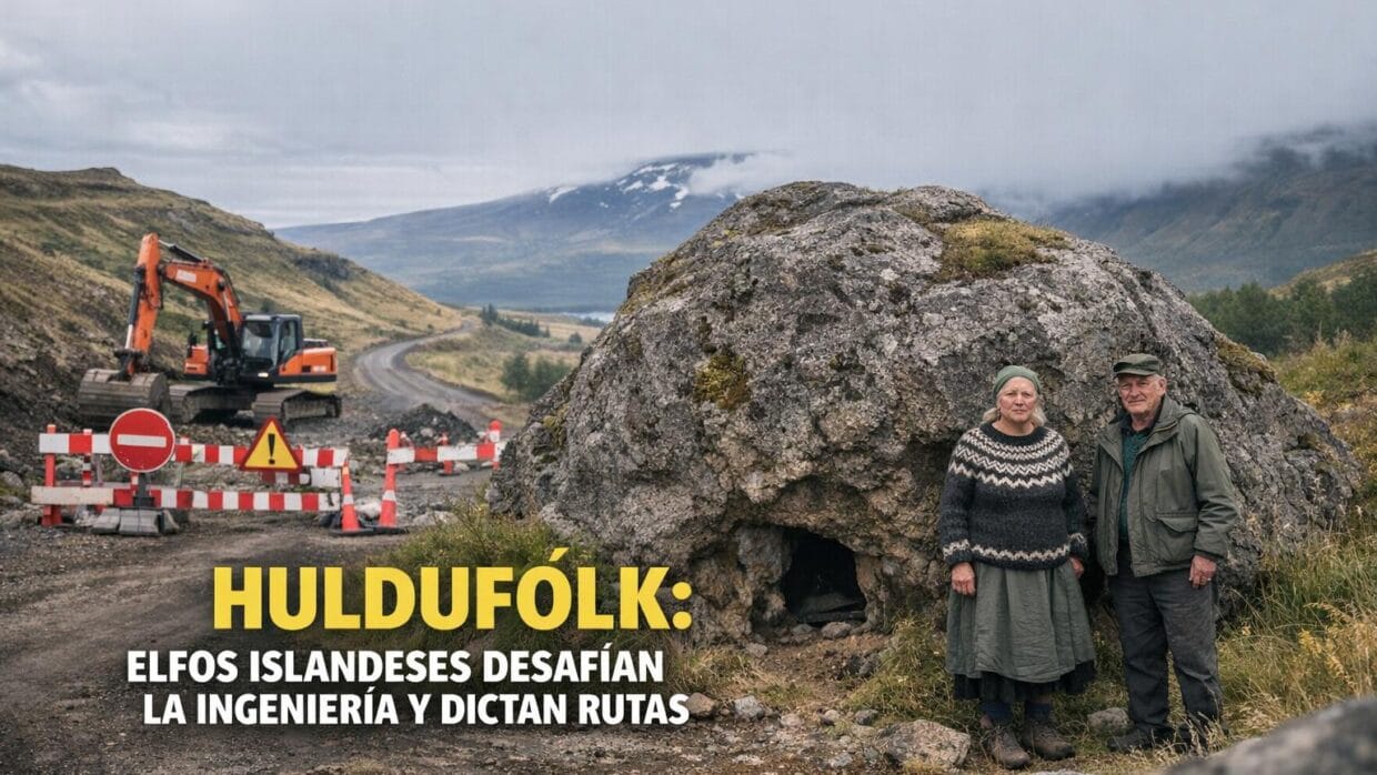 Imagen generada con IA para el artículo Impactante: Huldufólk de Islandia Frena Ingeniería y Dicta Rutas