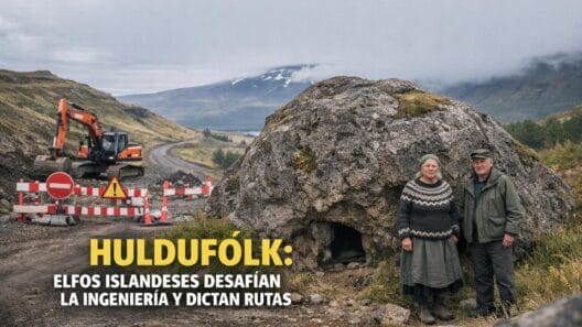 Imagen generada con IA para el artículo Impactante: Huldufólk de Islandia Frena Ingeniería y Dicta Rutas