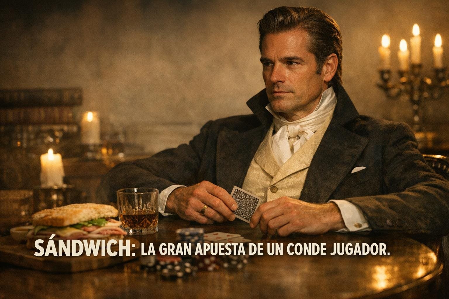Imagen generada con IA para el artículo Sándwich: La Curiosa Historia del Conde Jugador