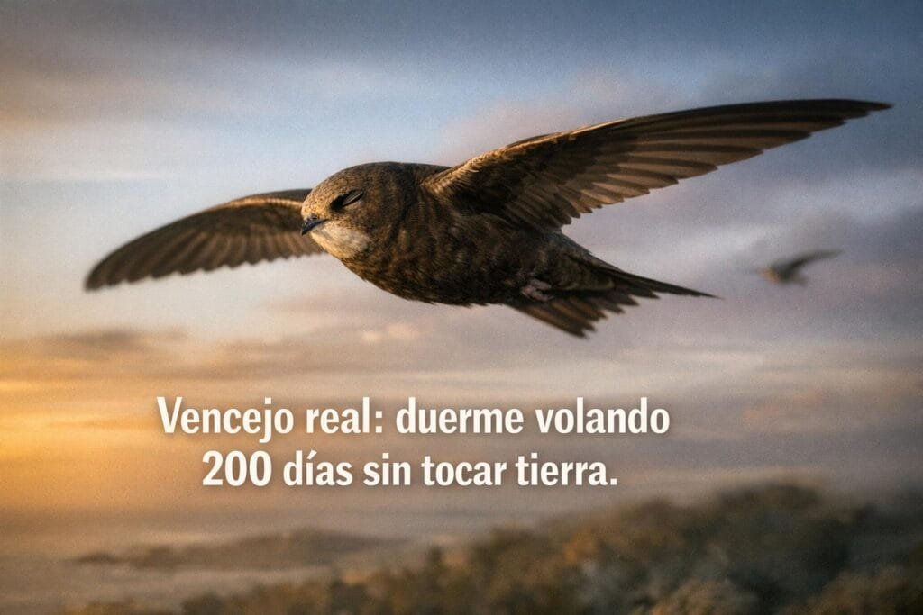 Imagen generada con IA para el artículo Asombroso vencejo real: Vuela 200 días sin parar y duerme volando