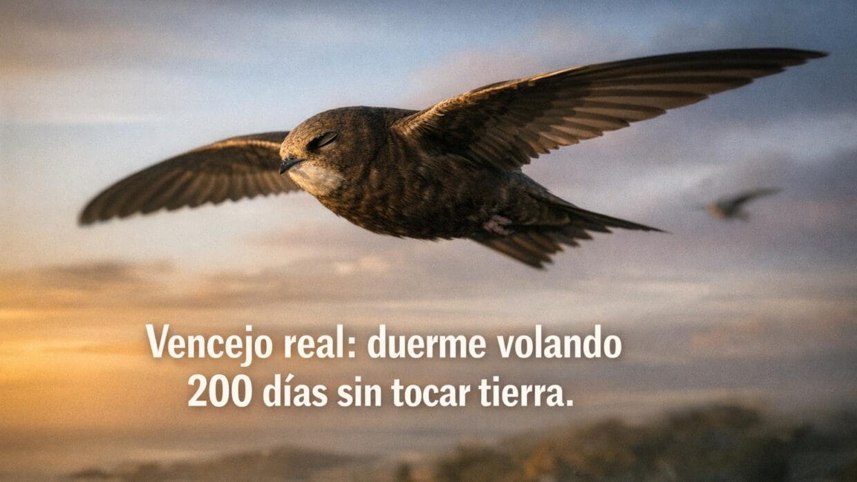 Imagen generada con IA para el artículo Asombroso vencejo real: Vuela 200 días sin parar y duerme volando