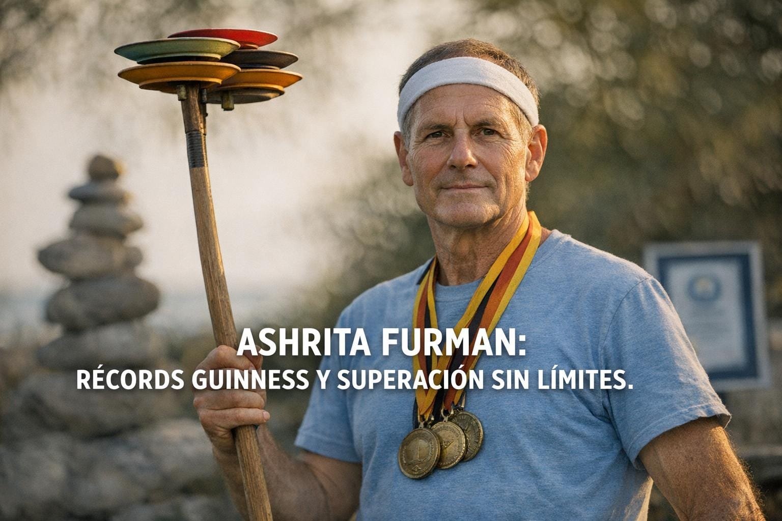 Imagen generada con IA para el artículo Ashrita Furman: Increíbles Récords Guinness y Superación