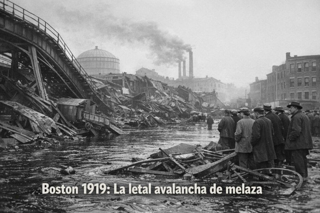 Imagen generada con IA para el artículo Boston: La Increíble y Letal Inundación de Melaza de 1919