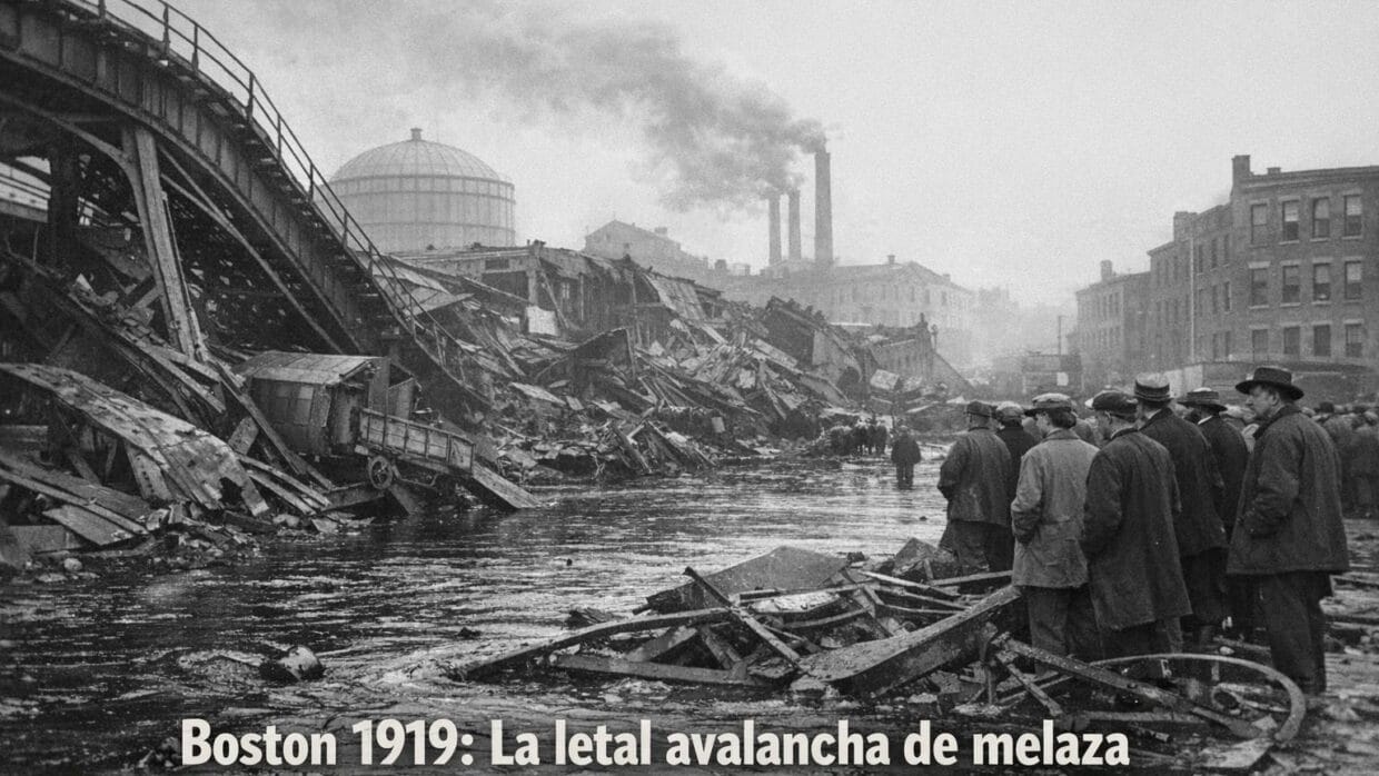 Imagen generada con IA para el artículo Boston: La Increíble y Letal Inundación de Melaza de 1919