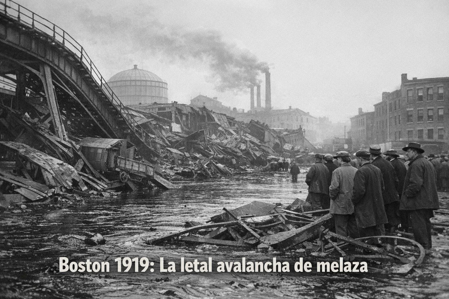 Imagen generada con IA para el artículo Boston: La Increíble y Letal Inundación de Melaza de 1919
