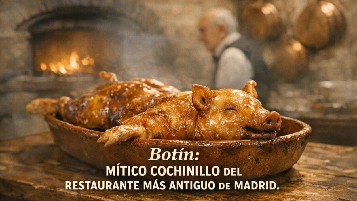 Imagen generada con IA para el artículo Sobrino de Botín: Restaurante Más Antiguo Madrid. ¡Cochinillo!