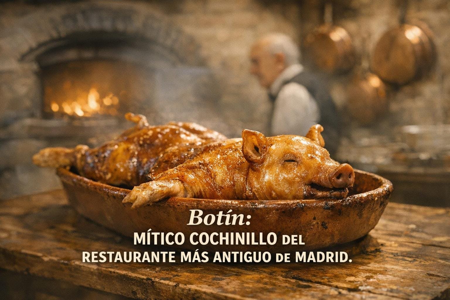 Imagen generada con IA para el artículo Sobrino de Botín: Restaurante Más Antiguo Madrid. ¡Cochinillo!
