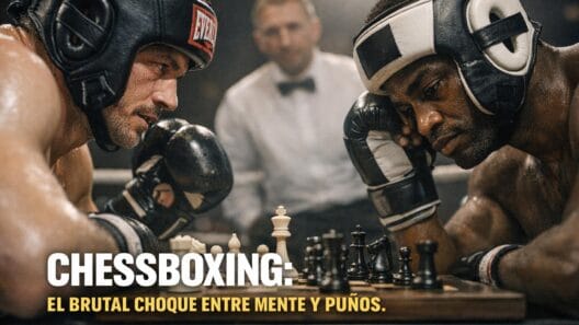 Imagen generada con IA para el artículo Chessboxing: Ajedrez y Boxeo, El Desafío Brutal de Mente y Fuerza