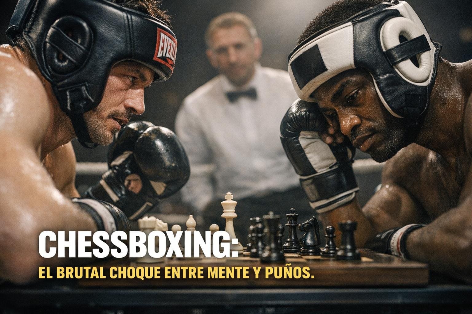 Imagen generada con IA para el artículo Chessboxing: Ajedrez y Boxeo, El Desafío Brutal de Mente y Fuerza